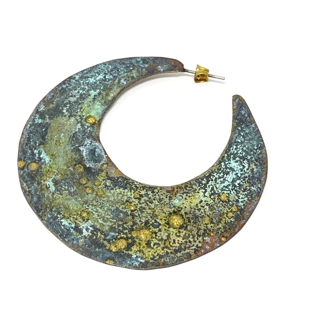 New Anthropologie Sibilia Blue Patina Crescent Moon Earrings - Picture 2 of 5